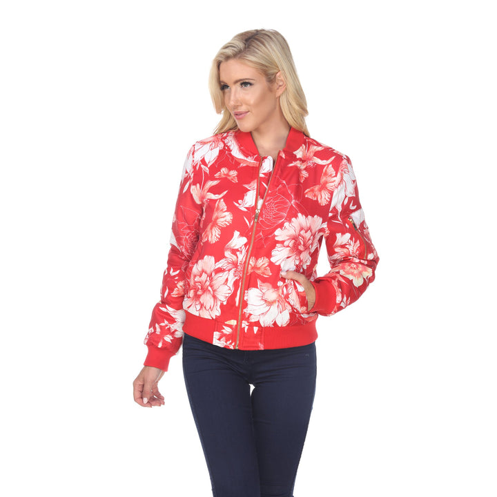 White Mark Womens Floral Bomber Jacket Size S-3X 100% Polyester Sporty Chic Image 1