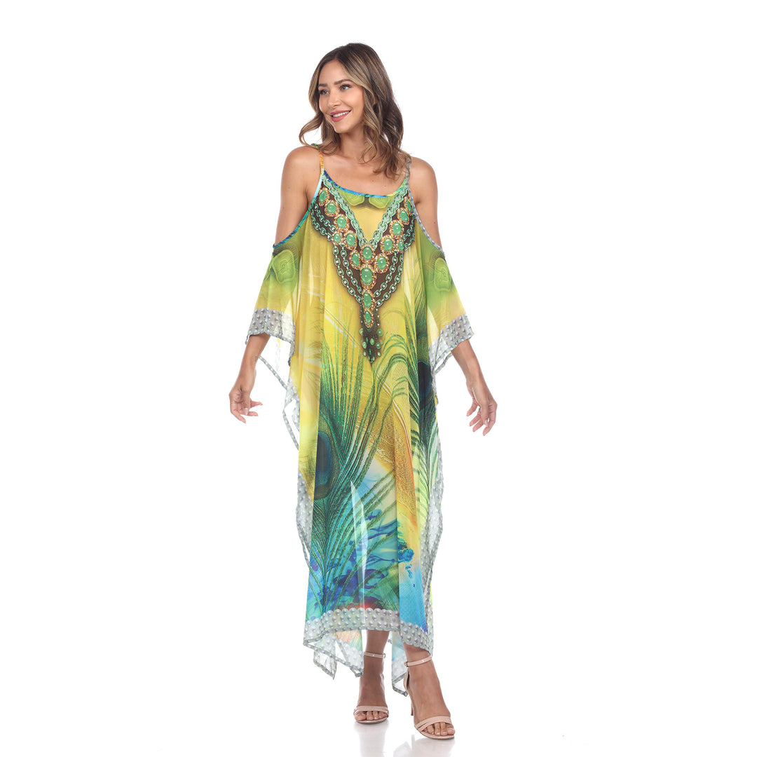 White Mark Womens Sheer Maxi Caftan Poly Georgette One Size Cover-Up Summer Image 3