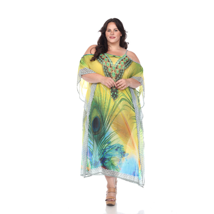 White Mark Womens Sheer Maxi Caftan Poly Georgette One Size Cover-Up Summer Image 4