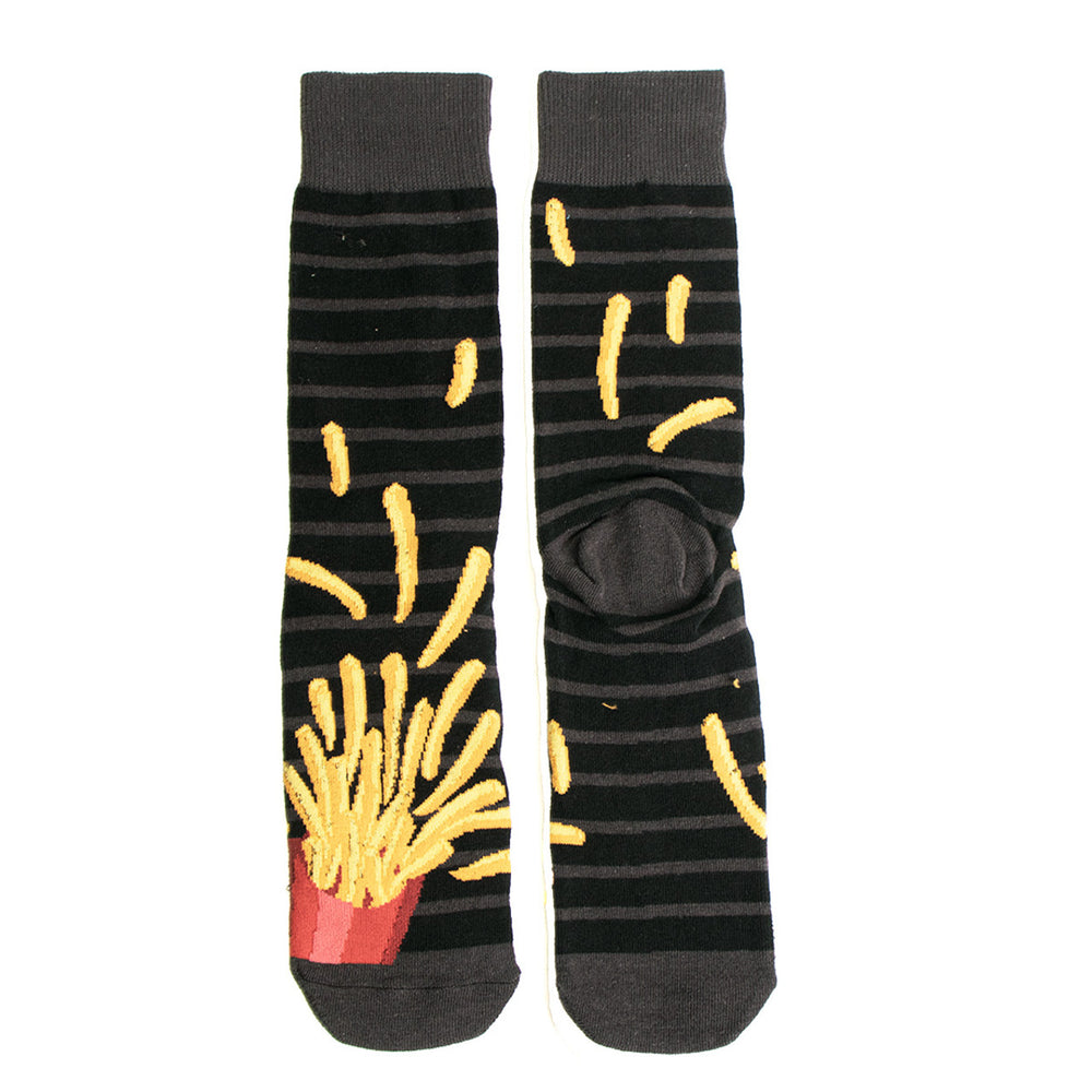 Mens French Flying French Novelty Socks Hot Fries Funny Socks Fast Food Gifts Black Red and Yellow Image 2