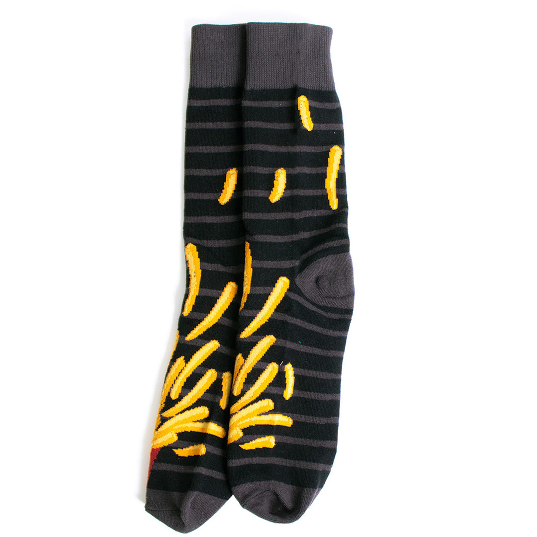 Mens French Flying French Novelty Socks Hot Fries Funny Socks Fast Food Gifts Black Red and Yellow Image 4