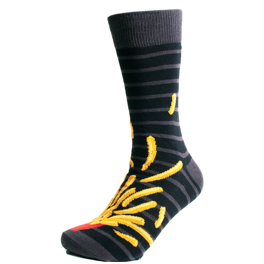 Men's French Flying French Novelty Socks Hot Fries Funny Socks Fast Food Gifts Black Red and Yellow Image 1