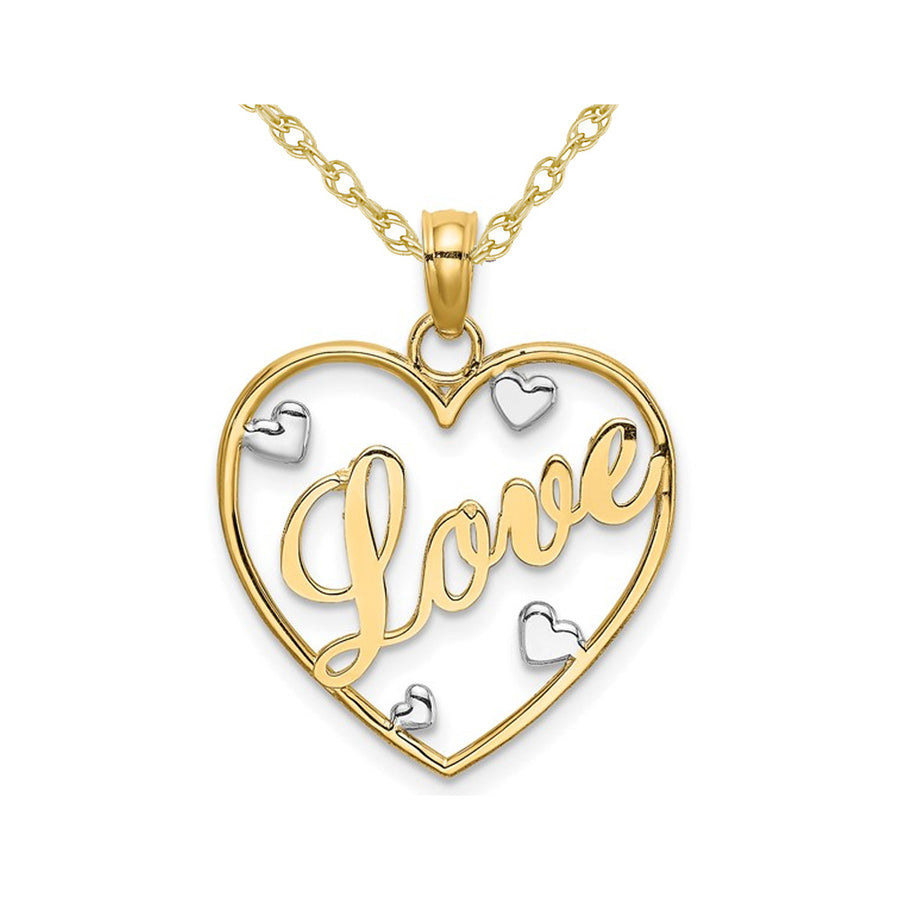 10K Yellow Gold Love Heart Pendant Necklace with Chain Image 1