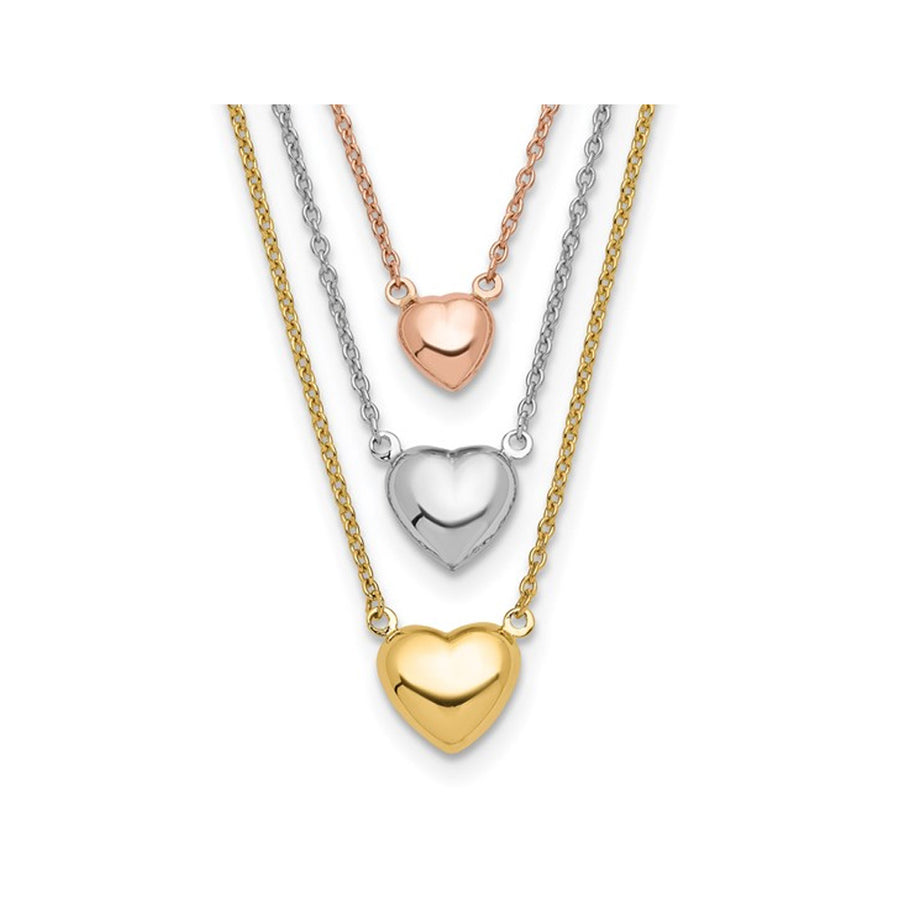 14K Yellow White and Rose Gold Three Heart Necklace (16 Inches) Image 1