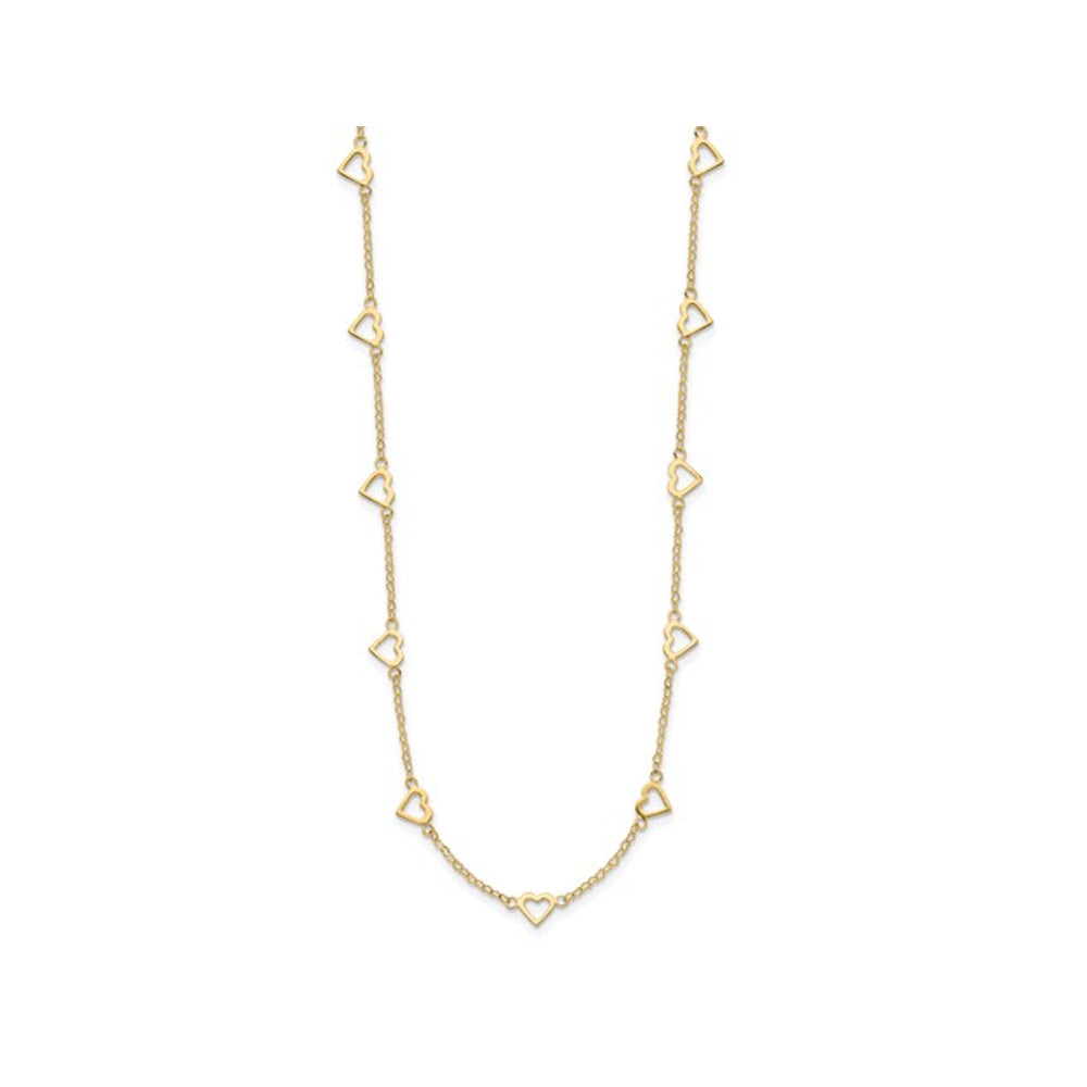 14K Yellow Gold with Open Hearts Necklace (18 Inches) Image 2