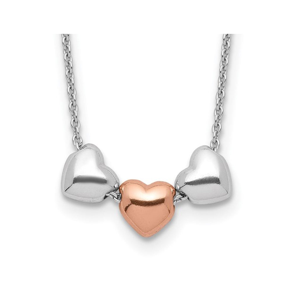 Sterling Silver Three Colored Puffed Heart Necklace (18 Inches) Image 1