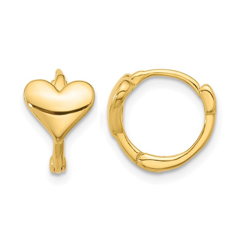 Yellow Plated Sterling Silver Heart Hoops Polished Earrings Image 1