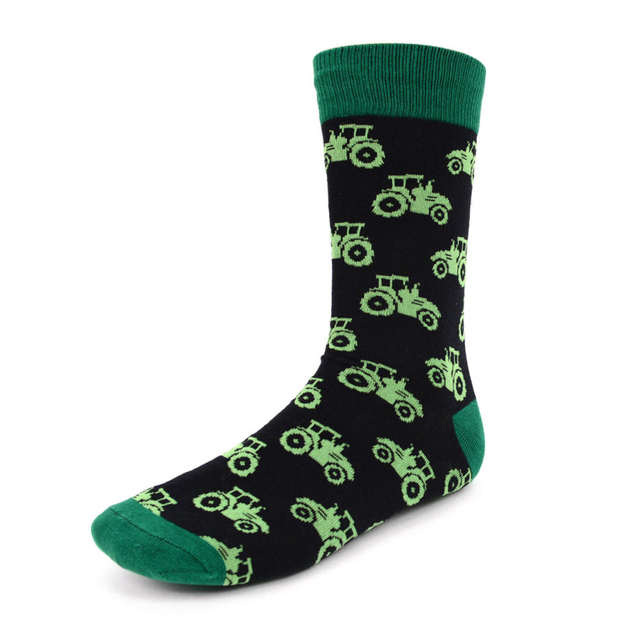 Farm Tractor Novelty Socks Shades of Green Farmer Tractor Plowing the Fields Image 1