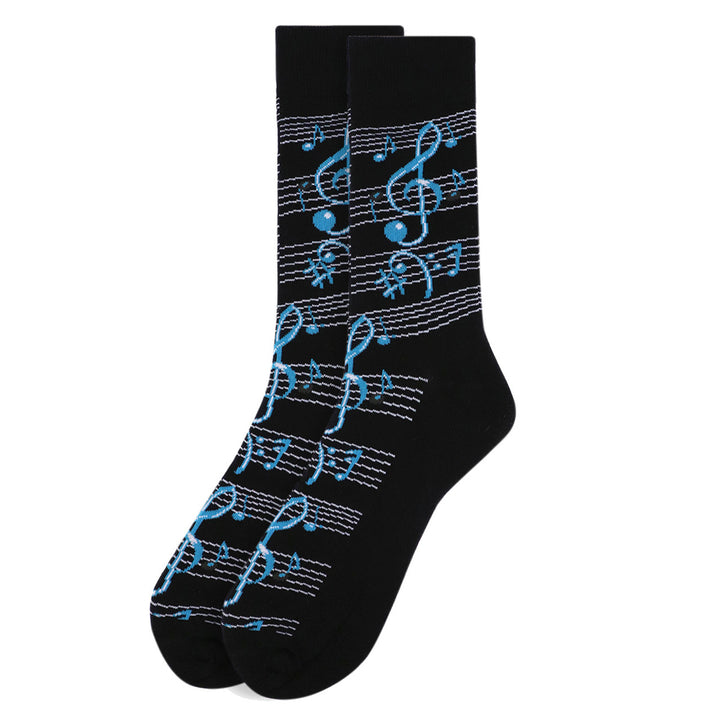 Fun Socks Mens Big Blue Colorful Music Notes Rock and Roll Music Lovers Musician Gifts Music Writers Jazz Notes Image 3