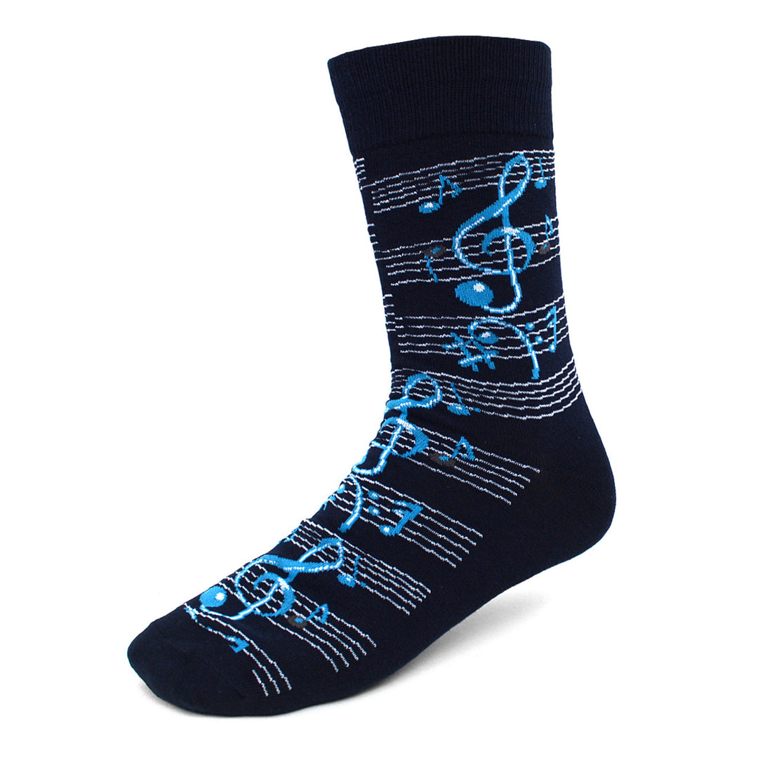 Fun Socks Mens Big Blue Colorful Music Notes Rock and Roll Music Lovers Musician Gifts Music Writers Jazz Notes Image 1