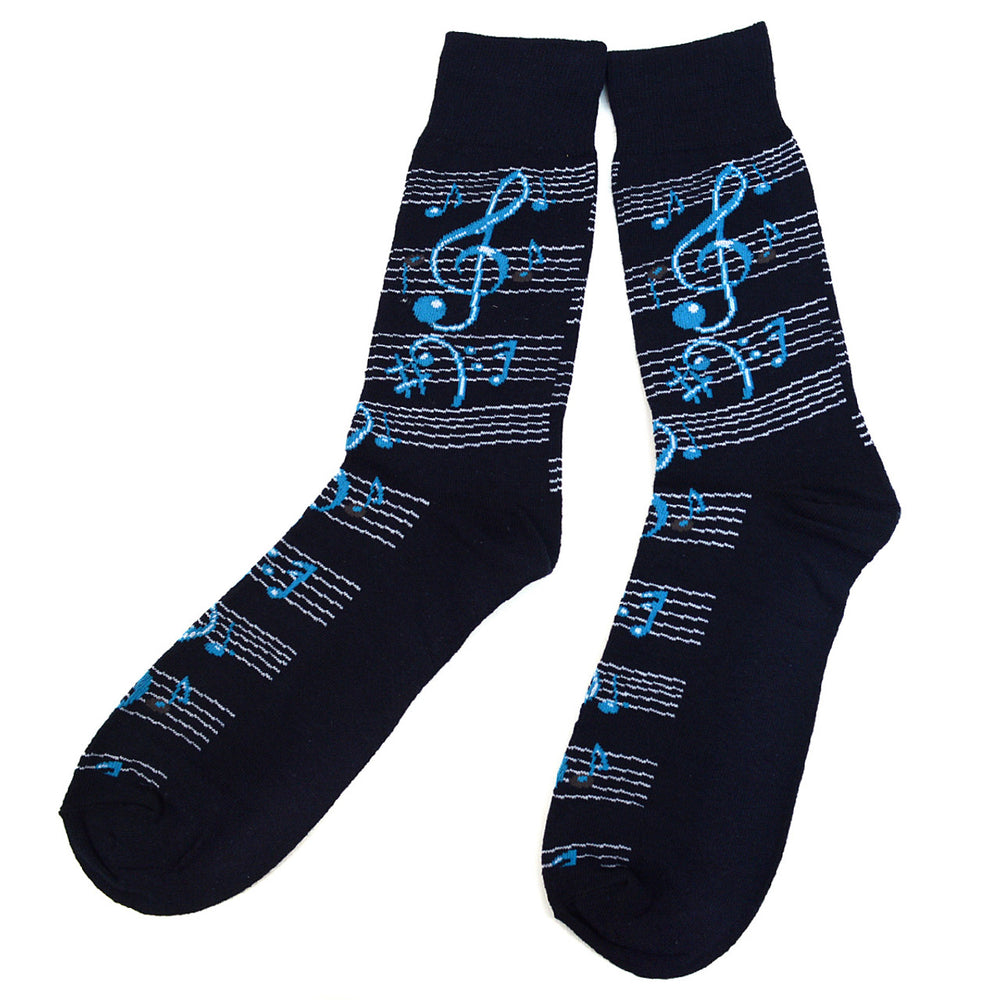 Fun Socks Mens Big Blue Colorful Music Notes Rock and Roll Music Lovers Musician Gifts Music Writers Jazz Notes Image 2