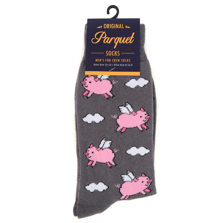 Fun Socks Mens Flying Pigs Novelty Socks Grey and Pink Pig Farm Little Piggies  Gift for Pig Lover Grey Image 2