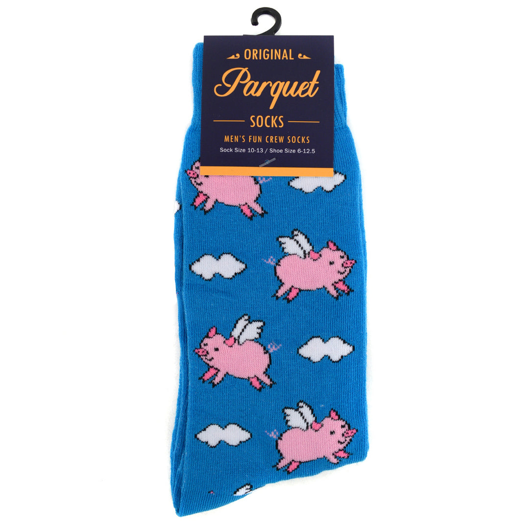 Fun Socks Mens Flying Pigs Novelty Socks Blue and Pink Pig Farm Little Piggies  Gift for Pig Lover Blue Image 4