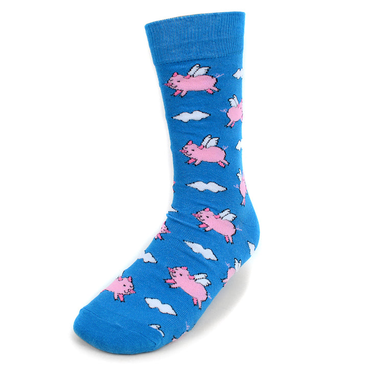 Fun Socks Mens Flying Pigs Novelty Socks Blue and Pink Pig Farm Little Piggies  Gift for Pig Lover Blue Image 1