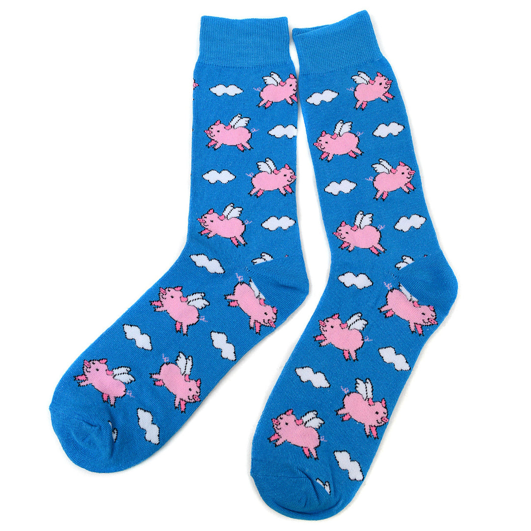 Fun Socks Mens Flying Pigs Novelty Socks Blue and Pink Pig Farm Little Piggies  Gift for Pig Lover Blue Image 2