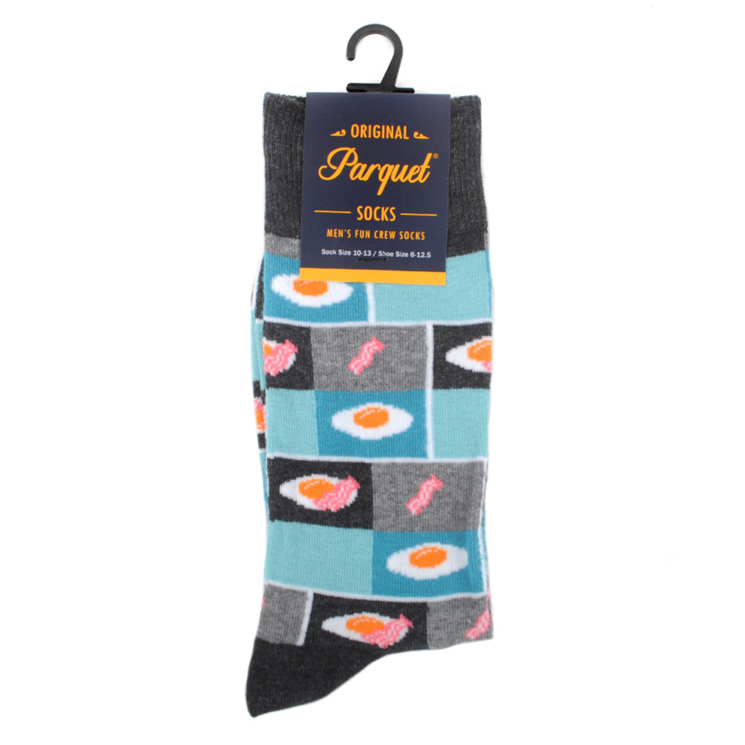 Bacon and Eggs Socks Mens Breakfast Novelty Socks Blue Dad Gift Fun Cool Socks Blue Grey Image 4