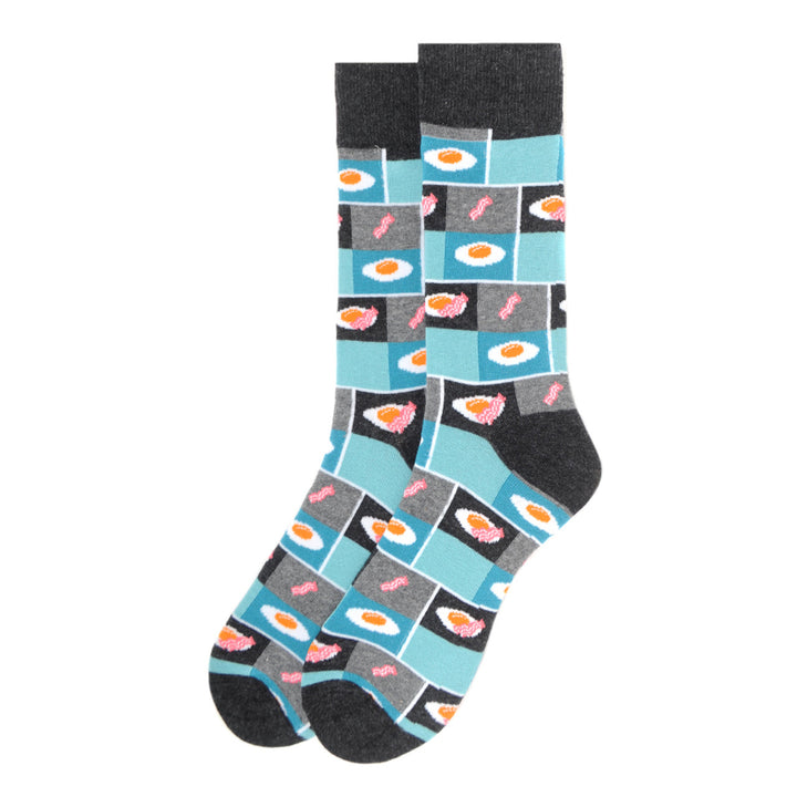 Bacon and Eggs Socks Mens Breakfast Novelty Socks Blue Dad Gift Fun Cool Socks Blue Grey Image 4