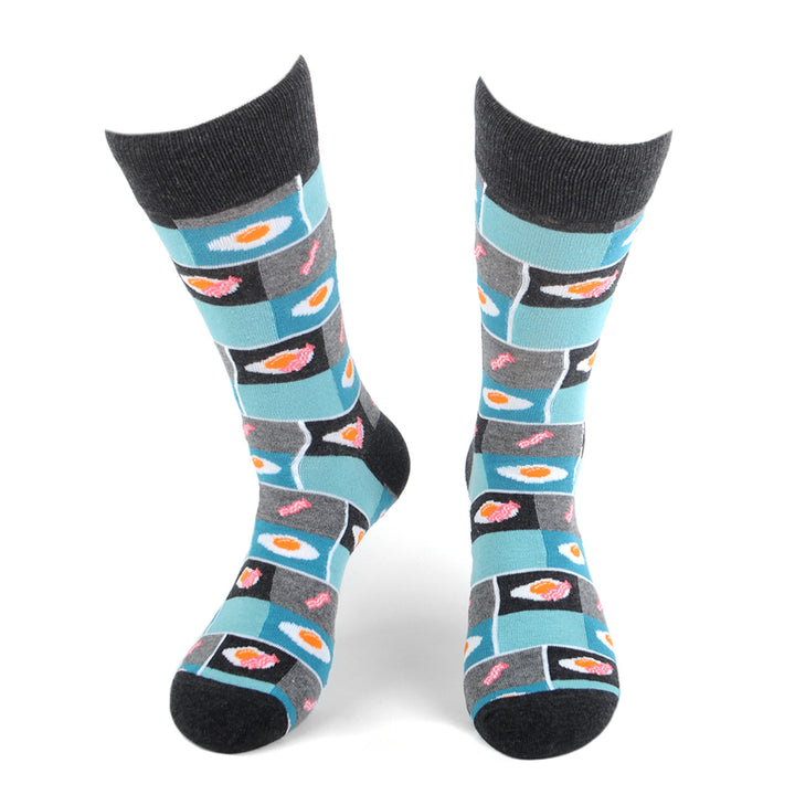 Bacon and Eggs Socks Mens Breakfast Novelty Socks Blue Dad Gift Fun Cool Socks Blue Grey Image 1