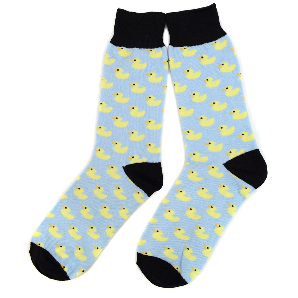 Rubber Ducky Socks Blue Yellow Ducklings Fun Crew Socks Image 2