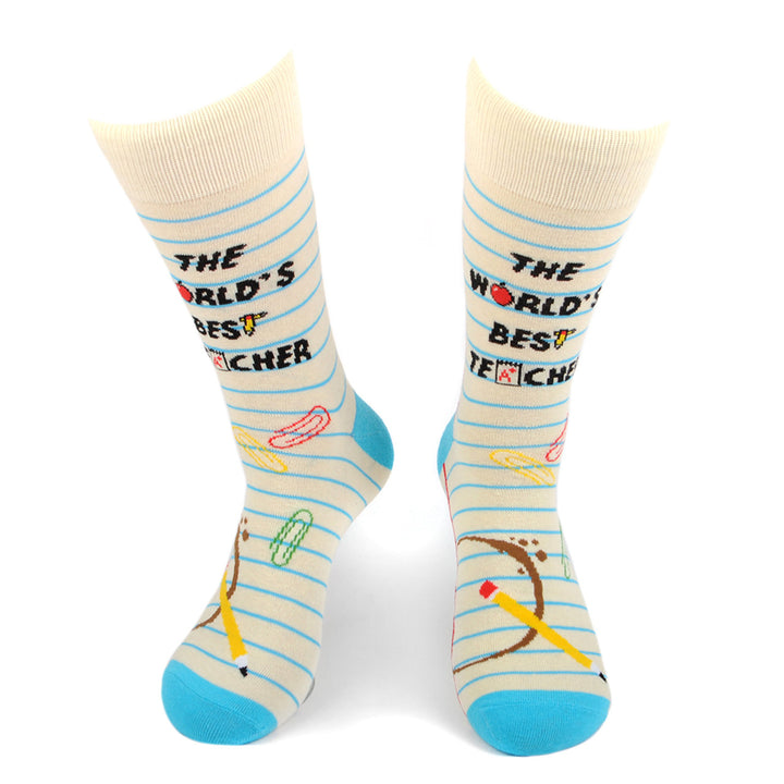 Mens The Worlds Best Teacher Novelty Sock Funny Socks Teacher Gifts Cool Socks Funny Teacher Appreciation Week Image 1