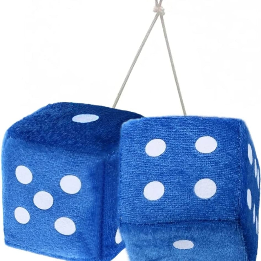 Zone Tech Blue Teal 3" Square Hanging Dice-Soft Fuzzy Decorative Vehicle Hanging Mirror Dice with White Dots - Pair Image 1
