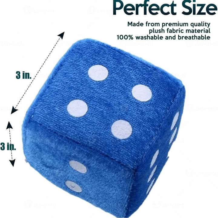 Zone Tech Blue Teal 3" Square Hanging Dice-Soft Fuzzy Decorative Vehicle Hanging Mirror Dice with White Dots - Pair Image 3