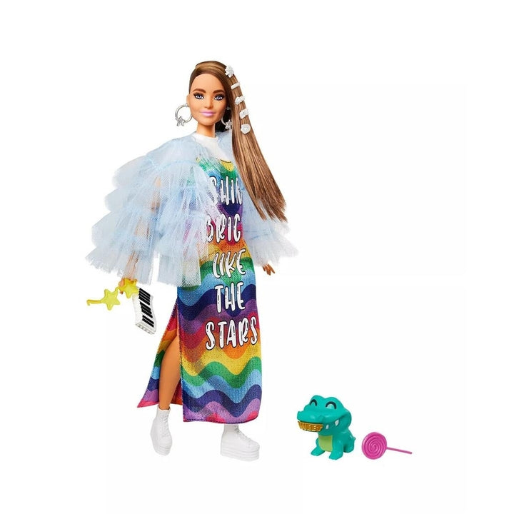 Mattel Barbie Extra Doll 9 Rainbow Dress Crocodile 15 Piece Fashion Accessories Image 3