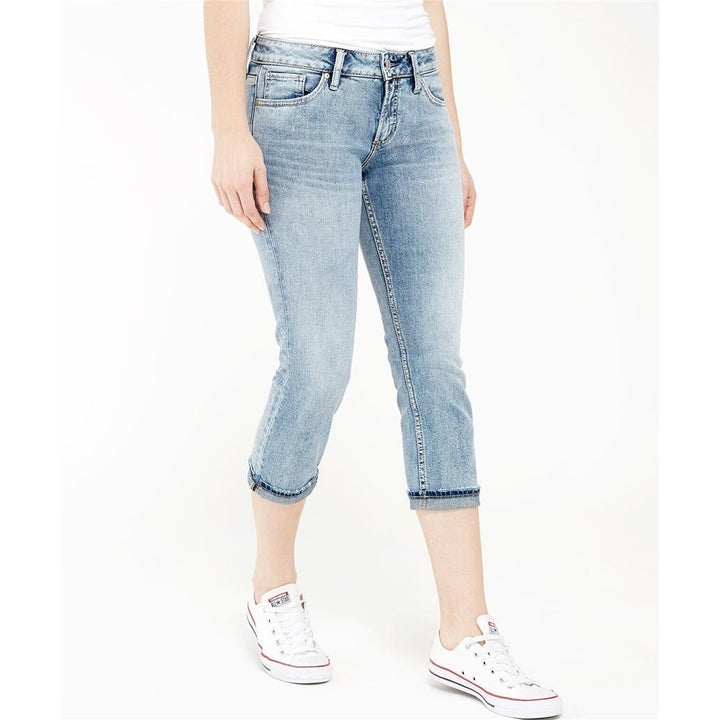 Silver Jeans Mid Rise Suki Capri Cropped Stretch Womens Light Wash 29 x 24 Image 2