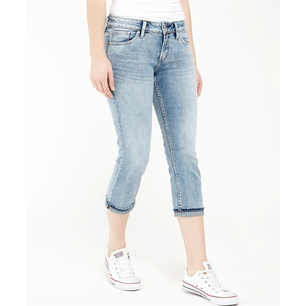 Silver Jeans Mid Rise Suki Capri Cropped Stretch Light Wash Womens 31 x 23 Image 2