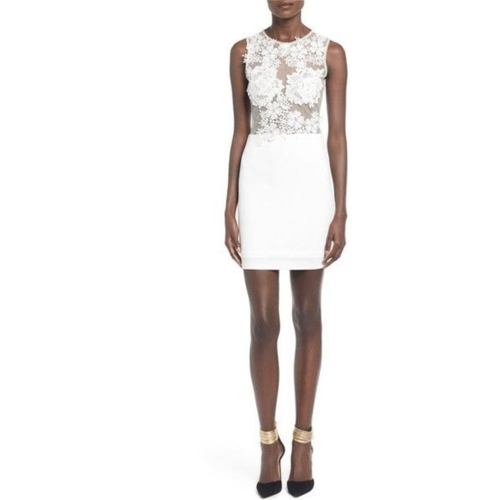 Missguided Sheer Lace Floral Bodycon Sleeveless Tank Dress White Nude Mini 6 92 Image 1