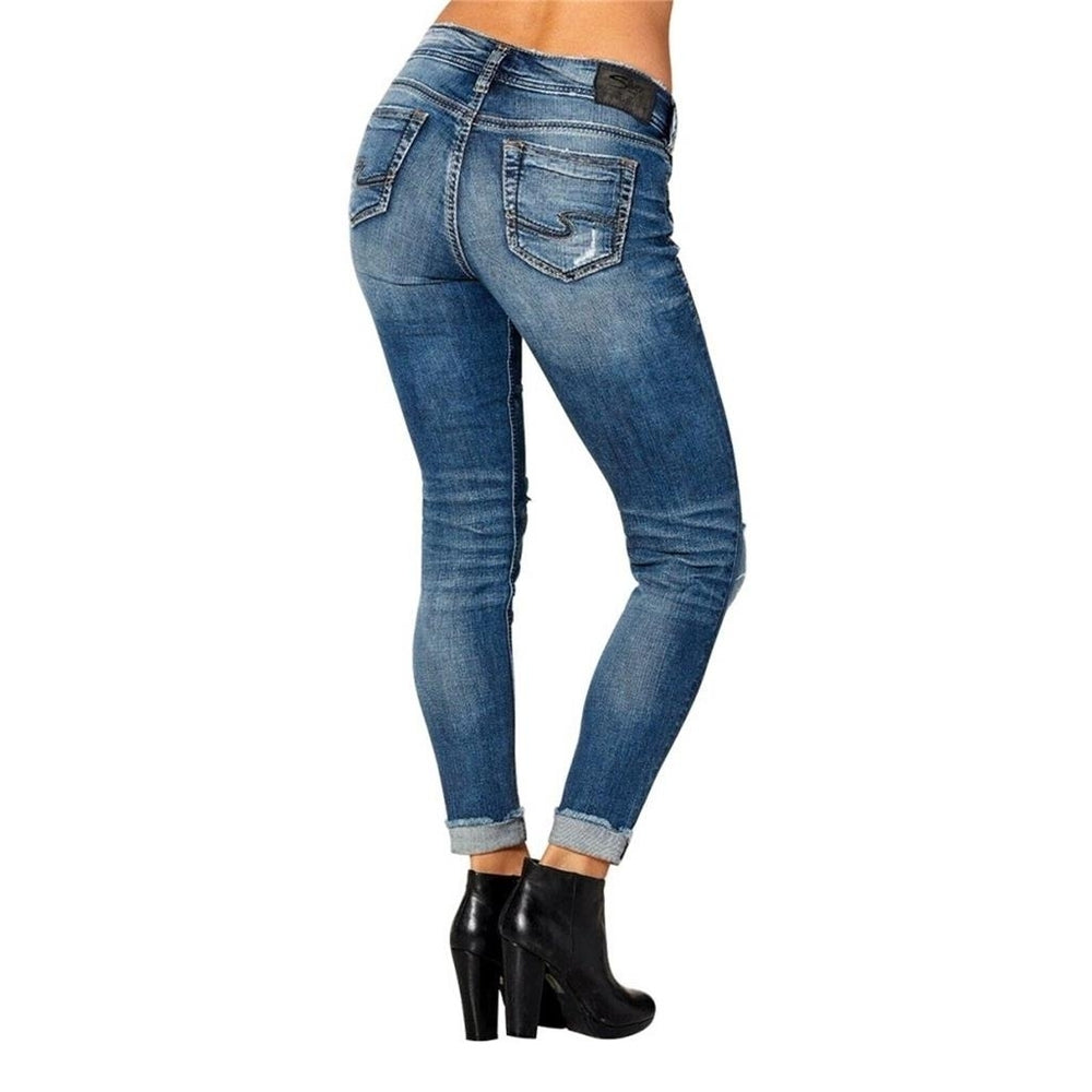 Silver Jeans Mid Rise Suki Ankle Skinny Distressed Stretch Dark Women 32 x 28 Image 2