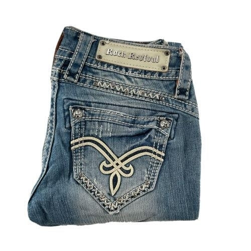 Rock Revival Jeans Low Rise Becky Rhinestone Straight Stretch Light Jean 26 x 32 Image 1