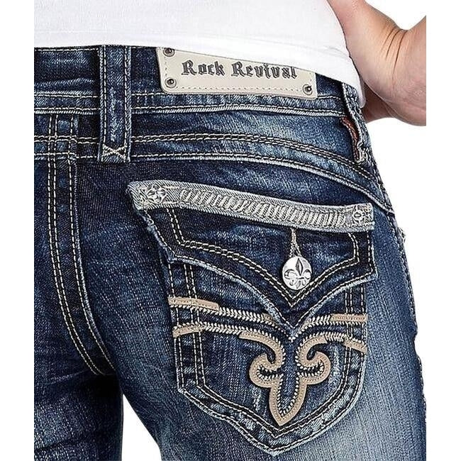 Rock Revival Jeans Mid Rise Flap Pocket Gwen Easy Bootcut Jean Womens 26 x 33 Image 1