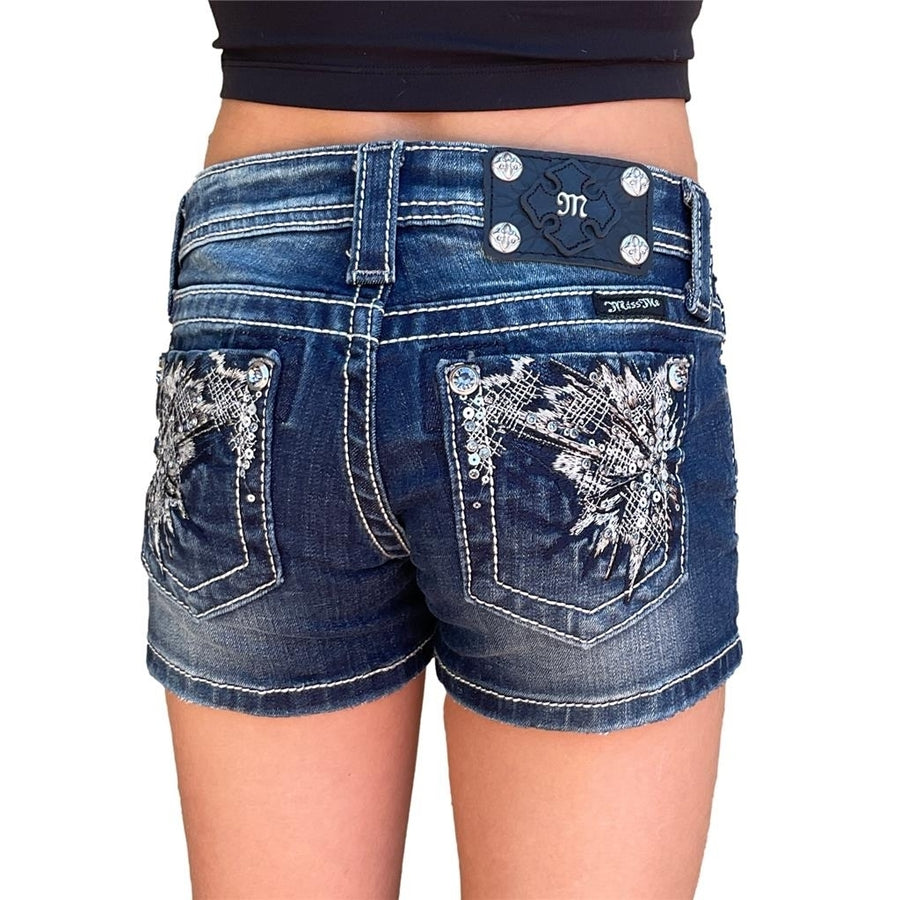 Girls Miss Me Jeans Low Rise Festival Sequin Rhinestone Denim Shorts Kids 10 Image 1