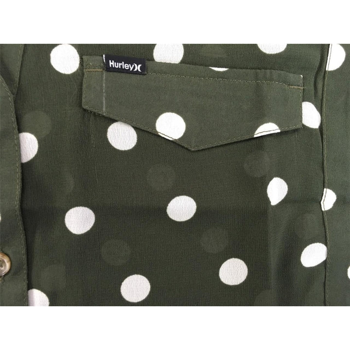 Hurley Sheer Blouse Wilson Polka Dot Sleeveless Shirt Button Up Olive Top Small Image 4