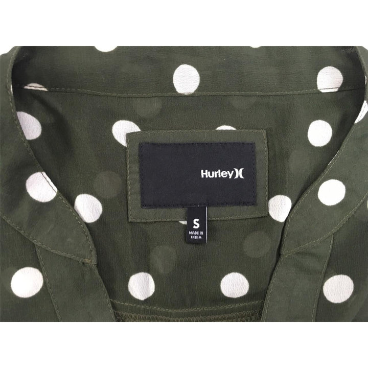 Hurley Sheer Blouse Wilson Polka Dot Sleeveless Shirt Button Up Olive Top Small Image 4