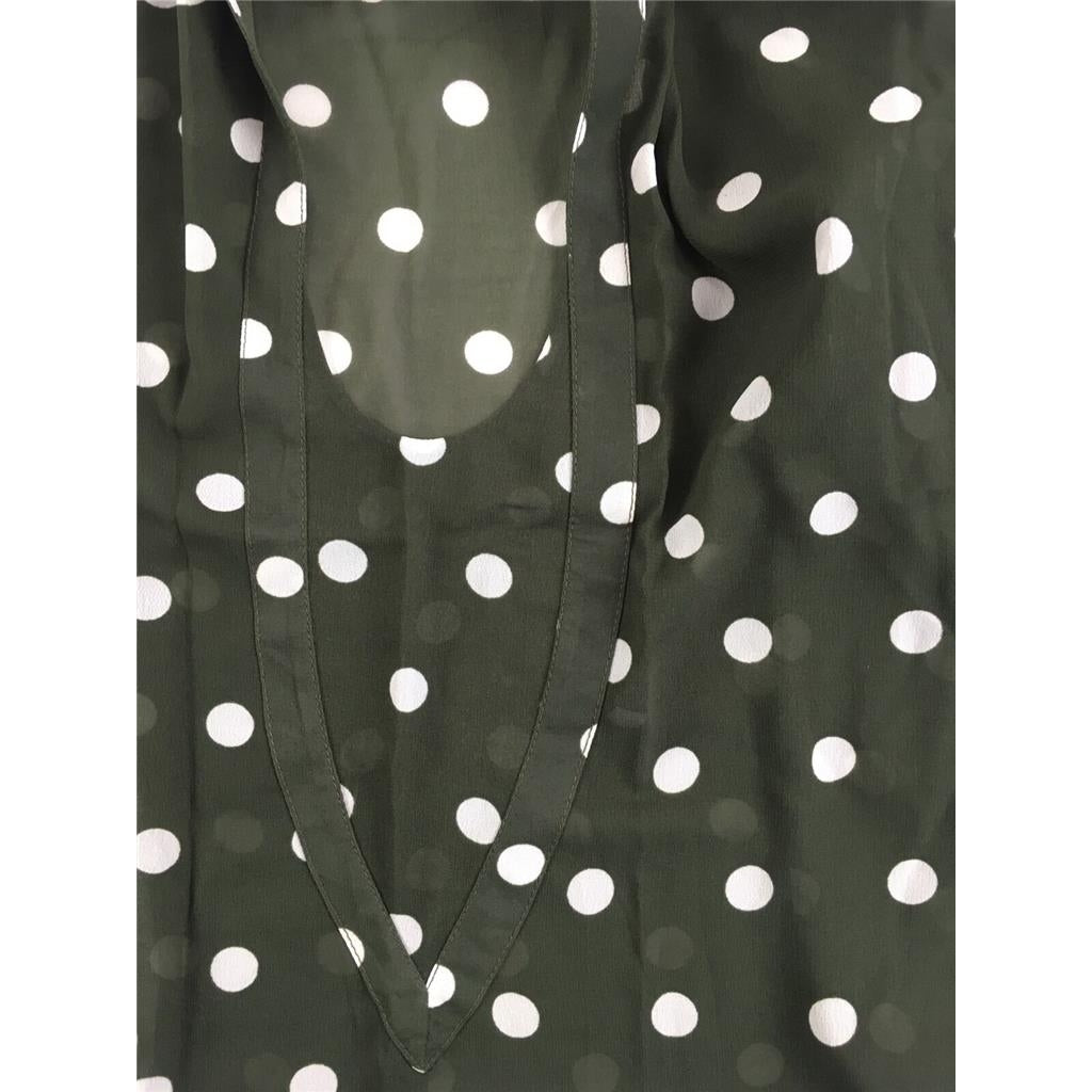 Hurley Sheer Blouse Wilson Polka Dot Sleeveless Shirt Button Up Olive Top Small Image 6