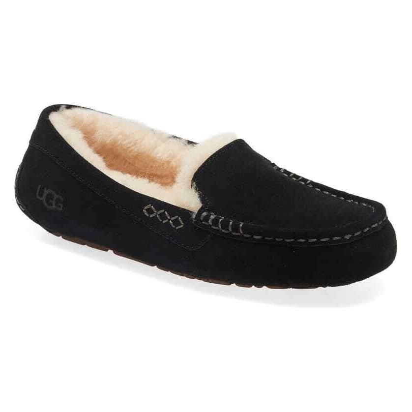 Womens Ugg Australia Slippers Ansley House Shoes Moccasins Black Leather Suede 5 Image 1