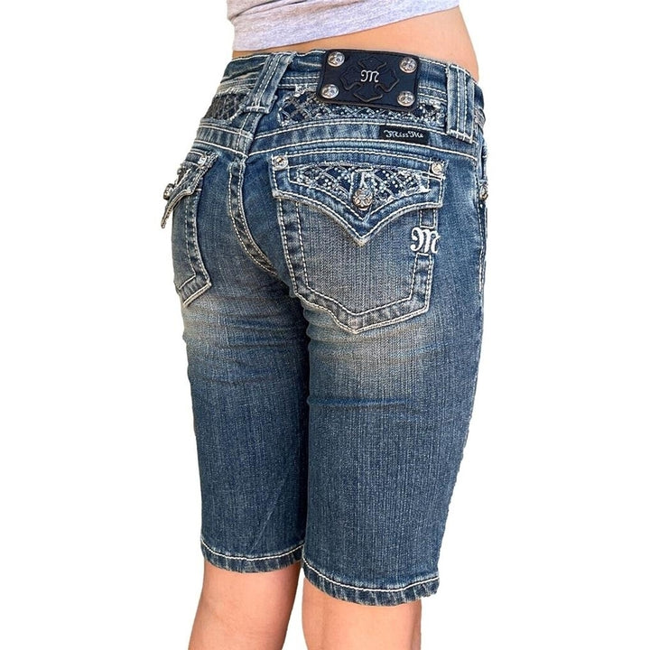 Girls Miss Me Jeans Low Rise Chevron Rhinestone Denim Bermuda Shorts Kids 10 Image 2