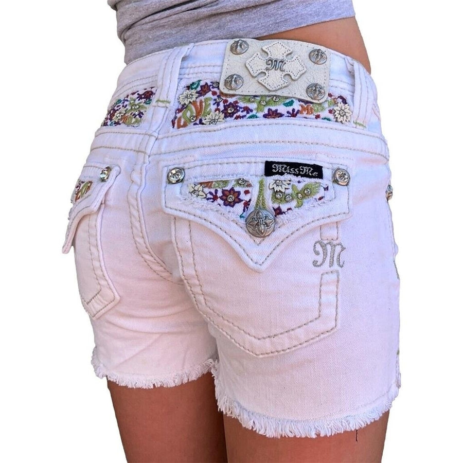 Girls Miss Me Jeans Low Rise White Peace Love Hippie Cutoff Denim Shorts Kids 10 Image 1