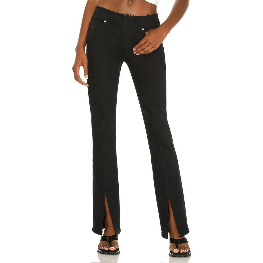 Frame Denim Cut Off Waist Mini Boot Jeans Slit Mid Rise Black Womens 27 x 32 Image 1