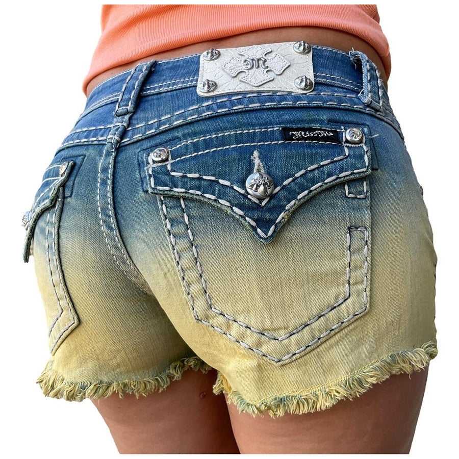 Miss Me Jeans Low Rise Bleach Dip Dye Ombre Distressed Frayed Denim Shorts 26 Image 1
