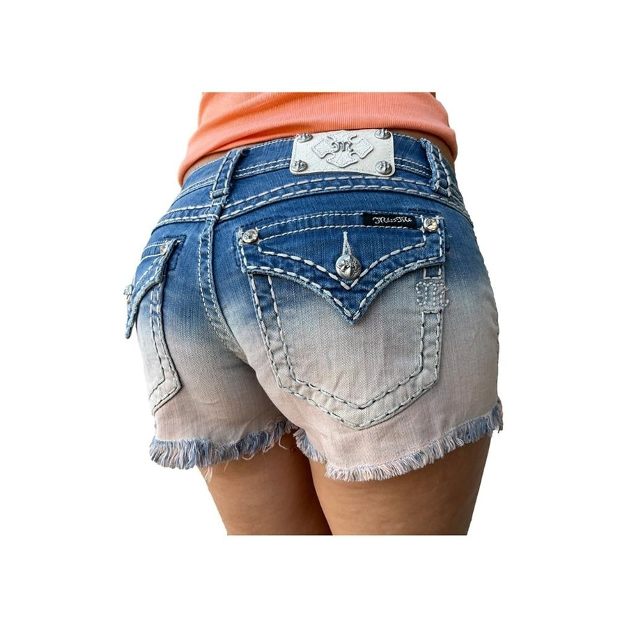 Miss Me Jeans Low Rise Pink Dip Dye Ombre Distressed Frayed Denim Shorts 26 Image 1