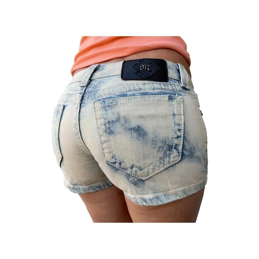 Women Miss Me Jeans Low Rise Embroidered Bleached Acid Wash Denim Shorts 26 Image 1