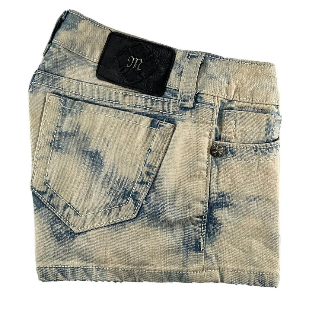 Women Miss Me Jeans Low Rise Embroidered Bleached Acid Wash Denim Shorts 26 Image 4