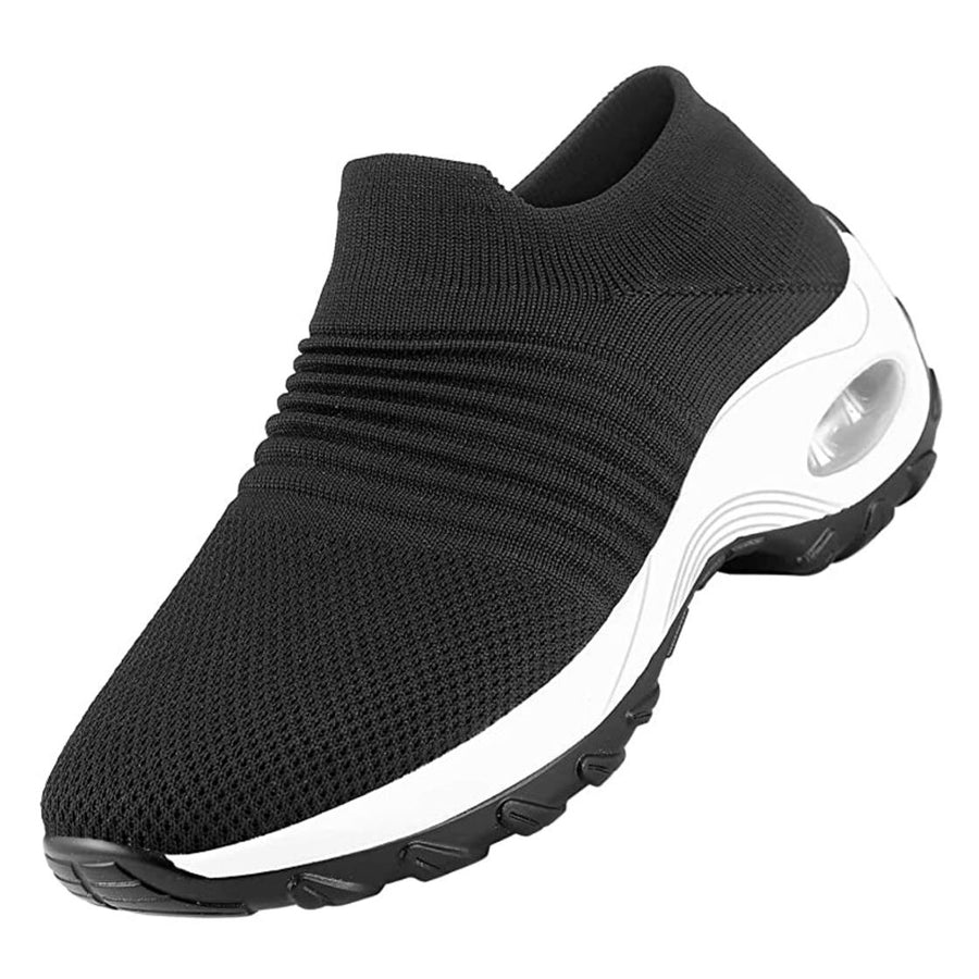 Women Walking Shoes Slip On Sock Sneakers Stretch Platform Comfort Black White 5 Image 1