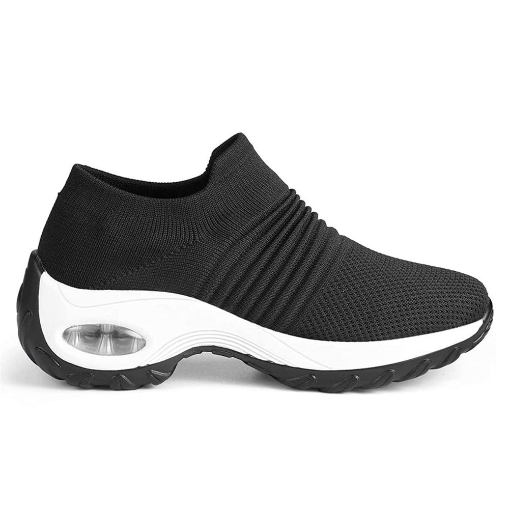 Women Walking Shoes Slip On Sock Sneakers Stretch Platform Comfort Black White 5 Image 2