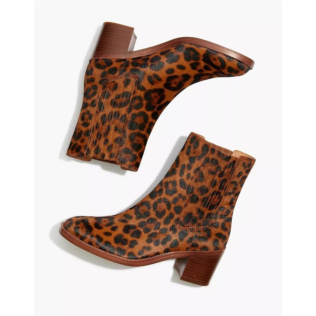 Womens Madewell Boots Autumn High Chelsea Leopard Calf Hair Ankle Booties 7 210 Image 1