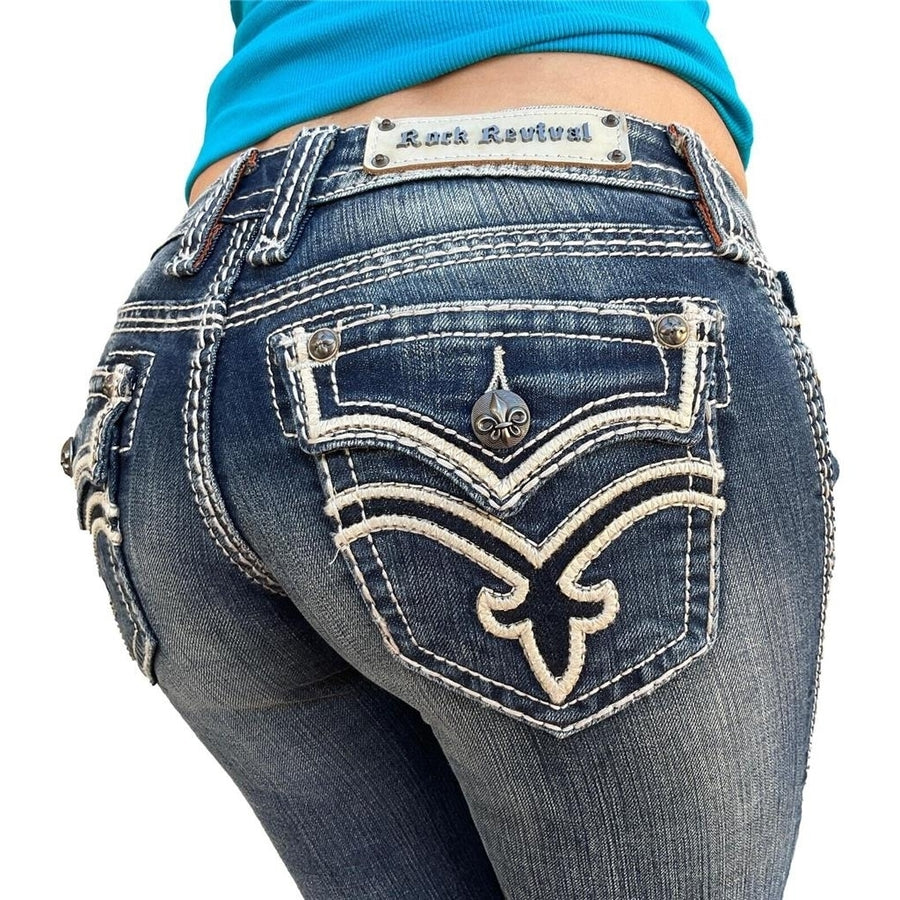 Women Rock Revival Jeans Low Rise Darcy Flap Pocket Skinny Stretch Jean 26 x 32 Image 1