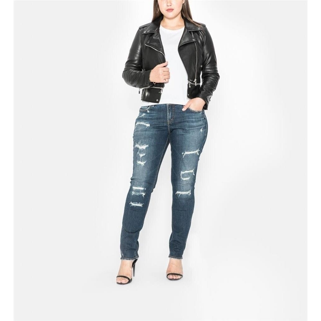 Silver Jeans Mid Rise Suki Skinny Destroyed Dark Stretch Womens Plus 16 x 31 Image 2